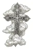 Black Cross with cloud behind it, John 3:17  bible verse at the bottom tattoo design idea
