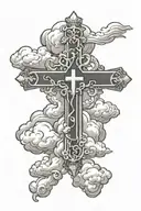 Black Cross with cloud behind it, John 3:17  bible verse at the bottom tattoo design idea