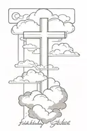 Simple Black Cross With heavenly clouds behind It, John 3:17 Bible Verse written At The Bottom" tattoo design idea
