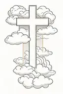 Simple Black Cross With heavenly clouds behind It, John 3:17 Bible Verse written At The Bottom" tattoo design idea