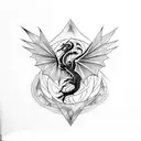 black dragon with sharp scales open wings and green eyes tattoo design idea