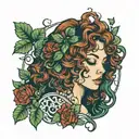 girl with curly red hair wearing ivy tattoo design idea
