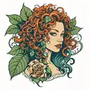girl with curly red hair wearing ivy tattoo design idea