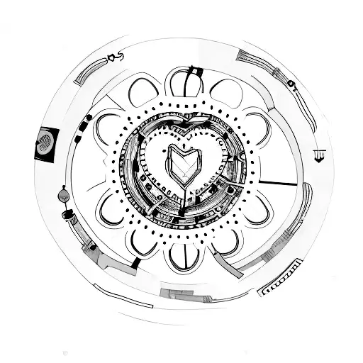 A heart-shaped steering wheel with musical notes as the spokes tattoo design idea