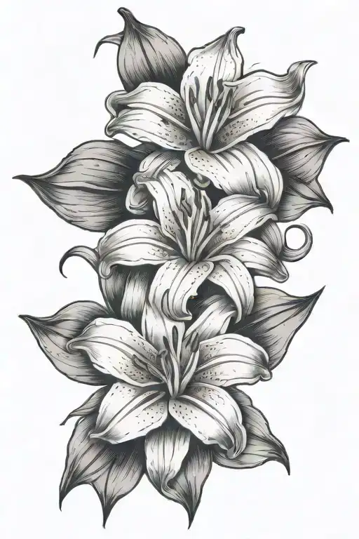 two littel lillie flower with 1 stern and 1 heart made tattoo design idea