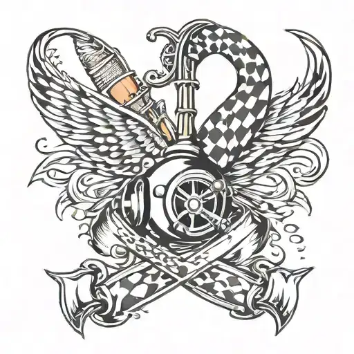 lung cancer ribbon checkered flag and fishing tattoo design idea