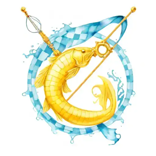 lung cancer ribbon checkered flag and fishing rod tattoo design idea