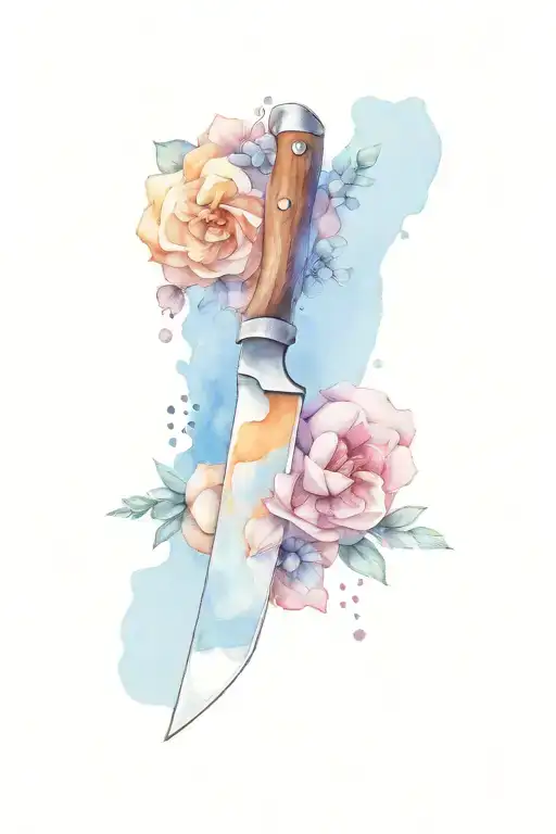 Cooking knife with octagon handle. Handle bottom half is brown and top half light blue. tattoo design idea