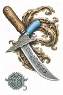 Cooking knife with octagon handle. Handle bottom half is brown and top half light blue. tattoo design idea