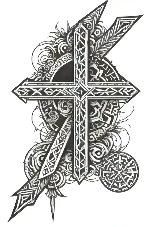 Cross with God is greater than highs and lows tattoo design idea