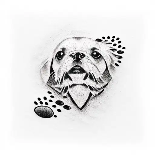 A dotwork tattoo of a Beretta pistol with a dog paw print incorporated into the design tattoo design idea