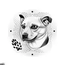 A dotwork tattoo of a Beretta pistol with a dog paw print incorporated into the design tattoo design idea