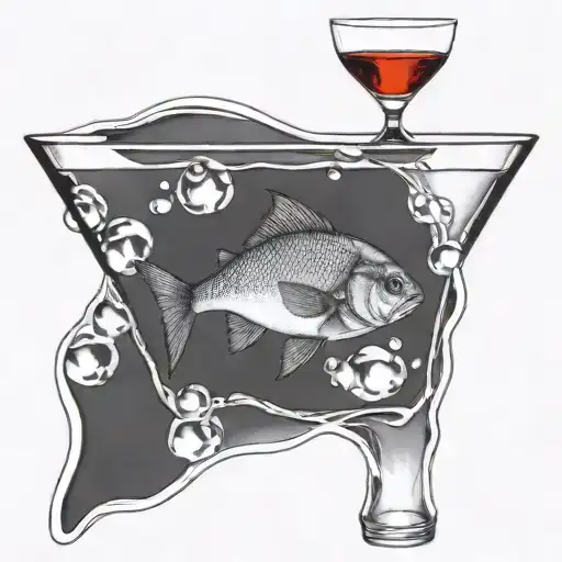 one very little fish swimming in a martini's glass like a aquarium tattoo design idea