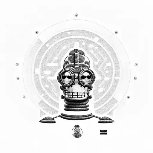 Bender from Futurama depicted in a dotwork style with fine line details tattoo design idea