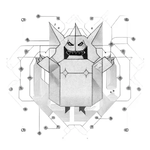A futuristic Gengar with circuitry patterns integrated into its design tattoo design idea