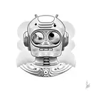 Bender from Futurama depicted in a dotwork style with fine line details tattoo design idea