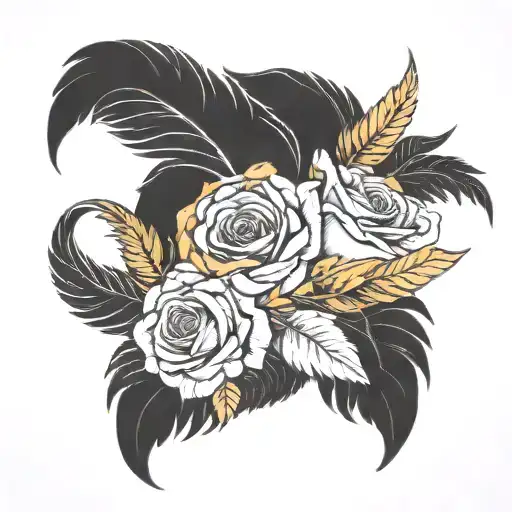 disappearing feather, remembrance, yellow rose tattoo design idea