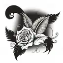 disappearing feather, remembrance, infinity sign, yellow rose, flying birds tattoo design idea