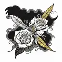 disappearing feather, remembrance, infinity sign, yellow rose, flying birds tattoo design idea