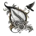 feather, infinity, yellow rose, flying birds, remembrance tattoo design idea