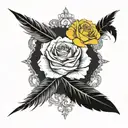 feather, infinity, yellow rose, flying birds, remembrance tattoo design idea