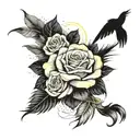 feather, infinity, yellow rose, flying birds, remembrance tattoo design idea