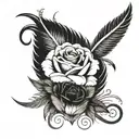feather, infinity, yellow rose, flying birds, remembrance tattoo design idea