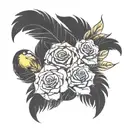 disappearing feather, remembrance, yellow rose, flying birds tattoo design idea