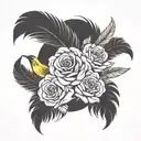 disappearing feather, remembrance, yellow rose, flying birds tattoo design idea