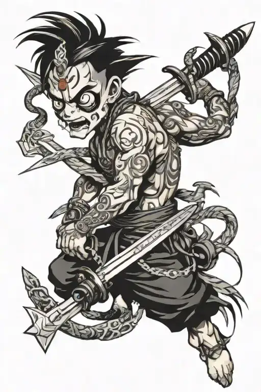 samuri with sword tattoo with sharigan eyeball tattoo design idea
