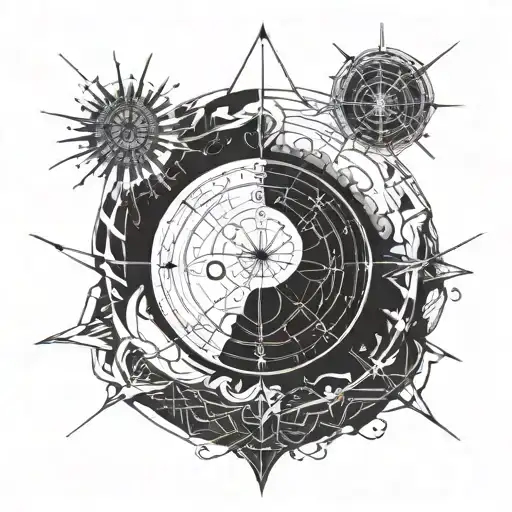 yin and yang compass rose tattoo design idea