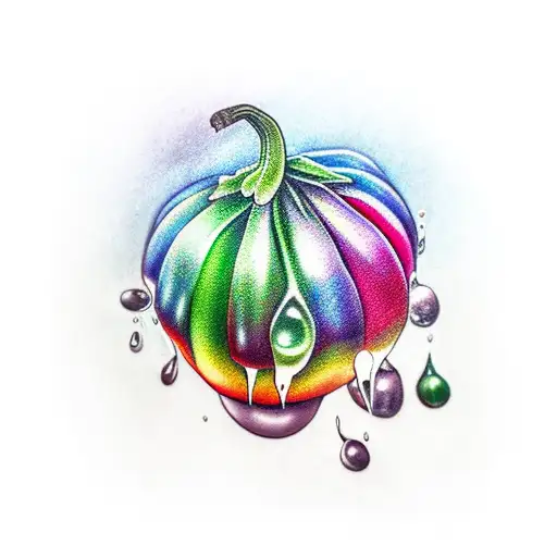 rainbow eggplant with drops from it  tattoo design idea