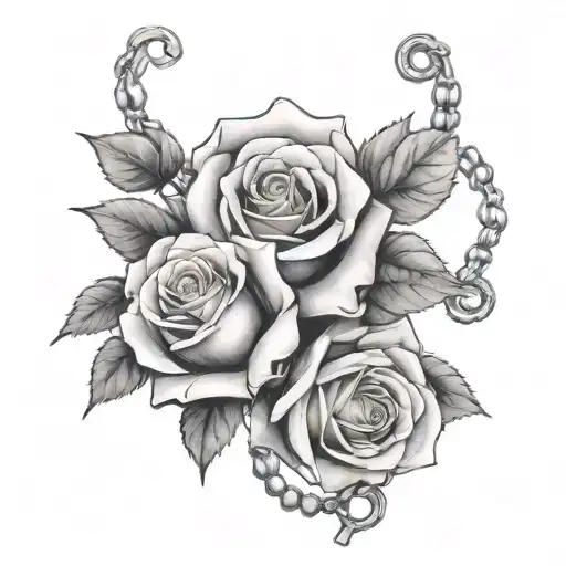 roses and rosary wrapped tattoo design idea