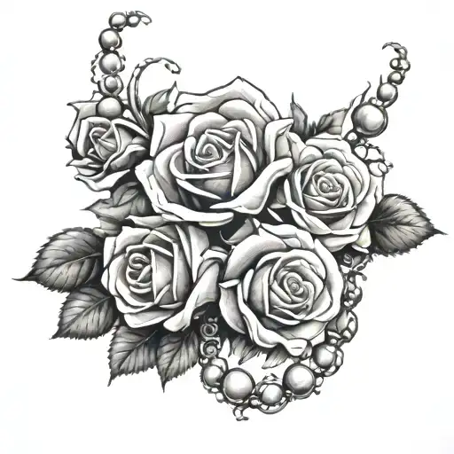 roses and rosary wrapped tattoo design idea