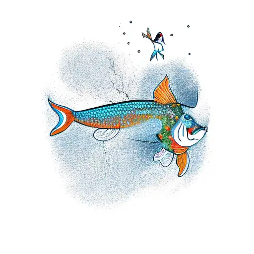 fish climbing up a tree tattoo design idea