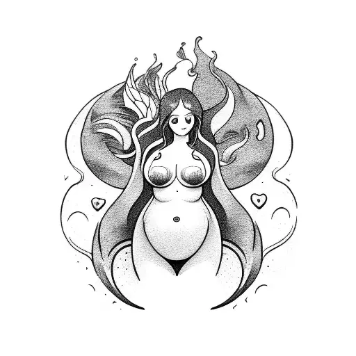 fat mermaid full body no background black and white  tattoo design idea