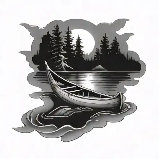 canoe floating tattoo design idea