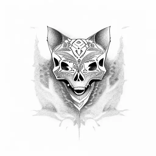  a ghost cat skull tattoo design idea