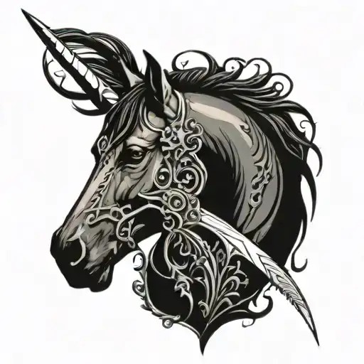 knife and goth horse head tattoo design idea