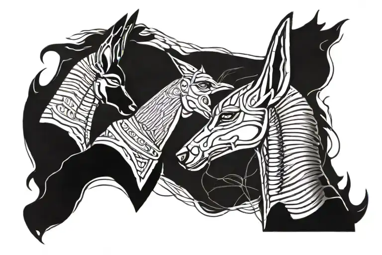Anubis and Horus looking at each other tattoo design idea
