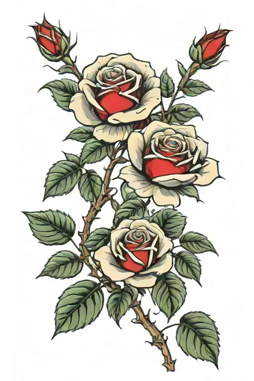 red rose buds leafs growing together representing your love tattoo design idea