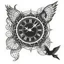 spider web clock with bird flying tattoo design idea