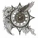 spider web clock with bird flying tattoo design idea
