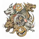 Dog, rat, two dragons, rabbit tattoo design idea