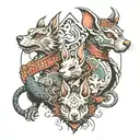 Dog, rat, two dragons, rabbit tattoo design idea