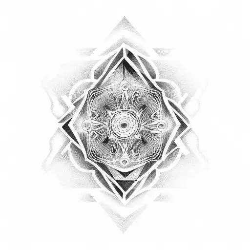 A stylized number 7 made up of intricate geometric patterns, with a sunset backdrop tattoo design idea