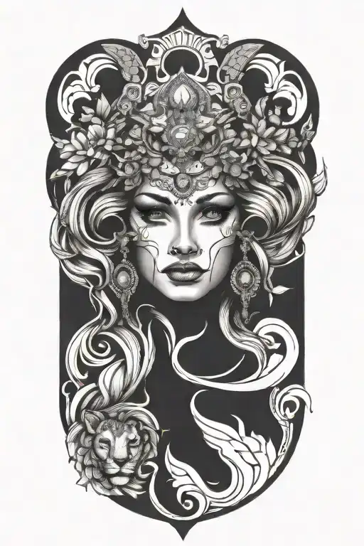 leo goddess tattoo design idea