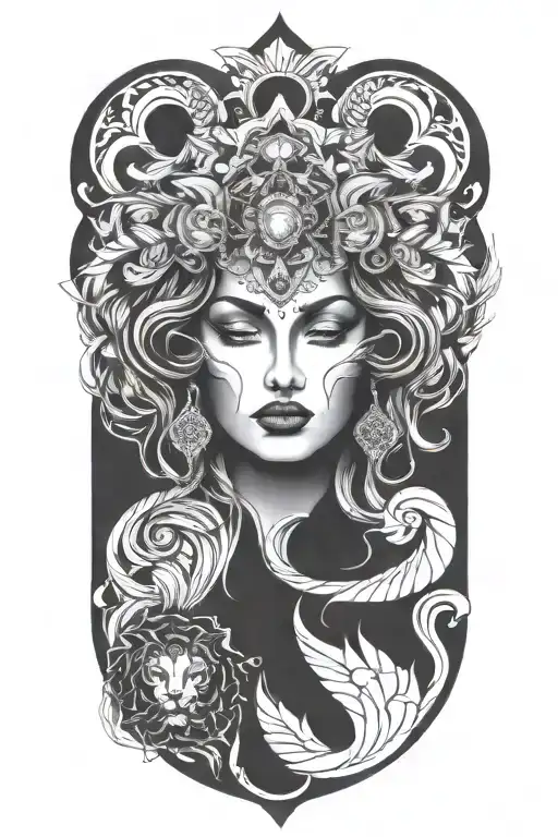 leo goddess tattoo design idea