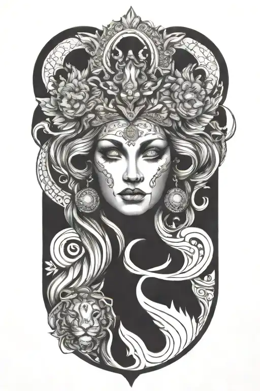 leo goddess tattoo design idea