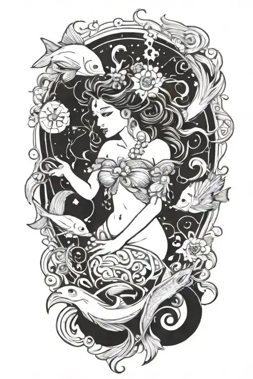 pisces goddess tattoo design idea